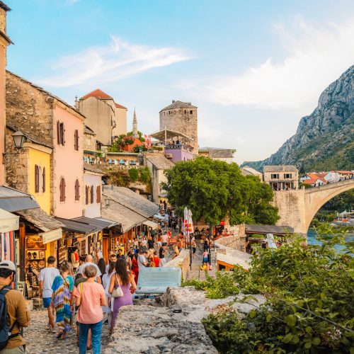 Historical Mostar Bridge known also as Stari Most or Old Bridge in Mostar, Bosnia and Herzegovina