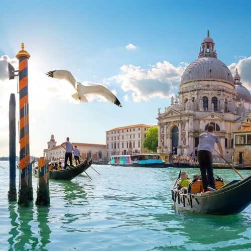 Ride on gondolas along the Gand Canal in Venice, Italy